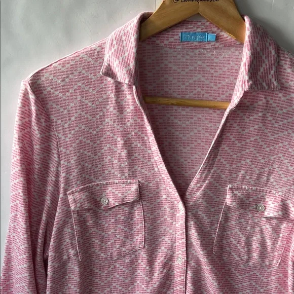 J. McLaughlin Brynn  Linen Blend Space Dye Pink Button-Up Top size L - Picture 3 of 6